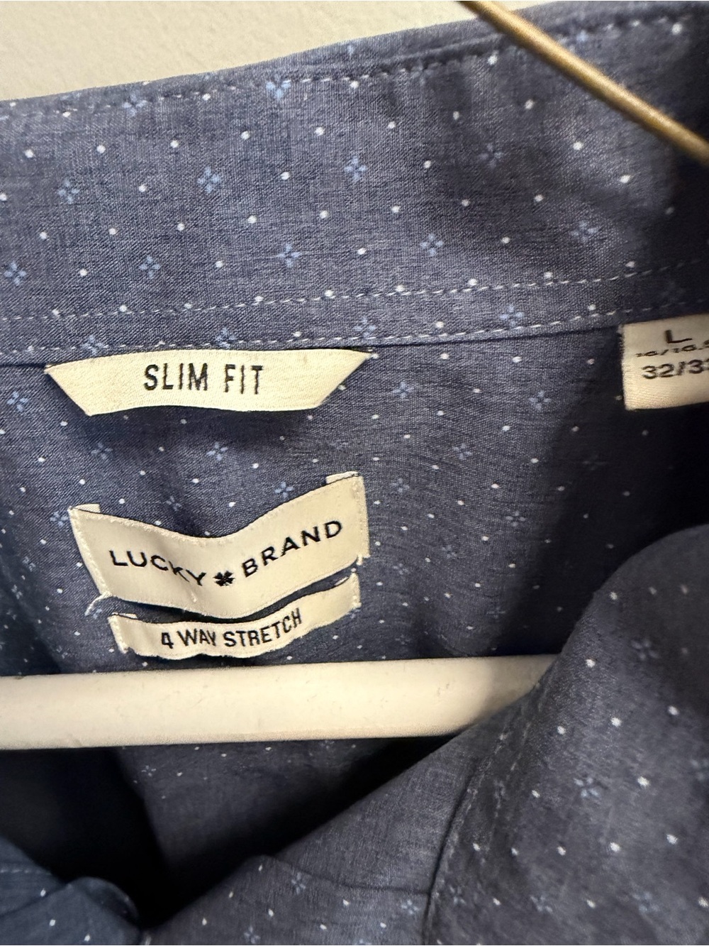 Lucky Brand Men's Slim Fit Blue Dotted Button-Up Shirt size L